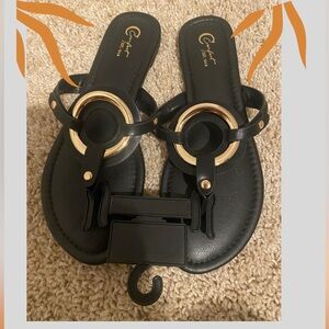 New With Tag Cato Blsck & Gold Sandals Size 9 M